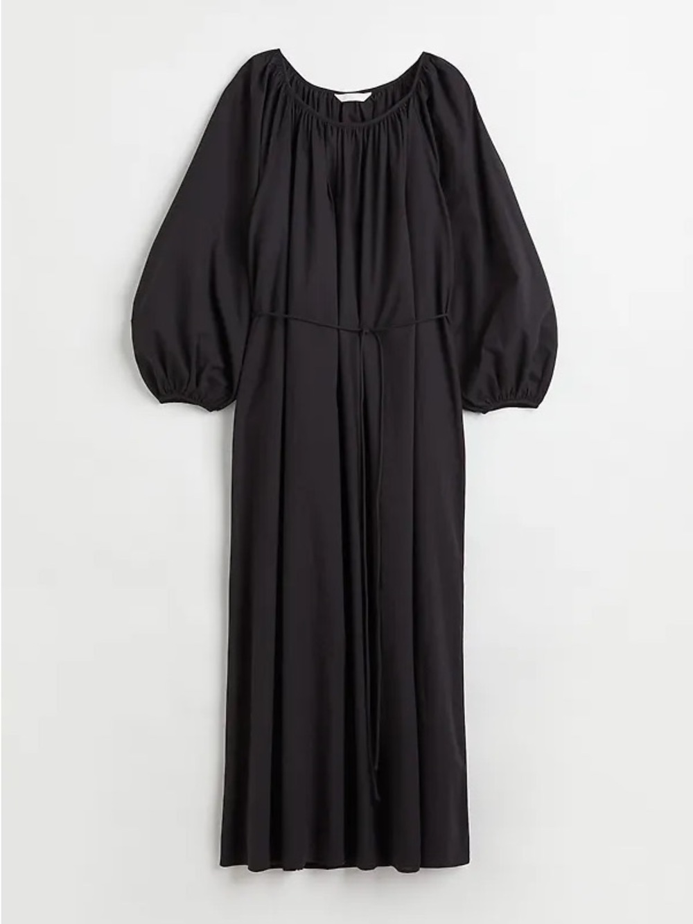 H&M Black Balloon Sleeve Midi Dress with Tie Belt• XL